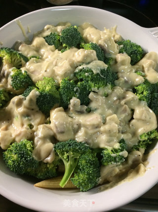 Baked Broccoli with Chicken and Mushroom Gratin --- More Detailed Steps recipe