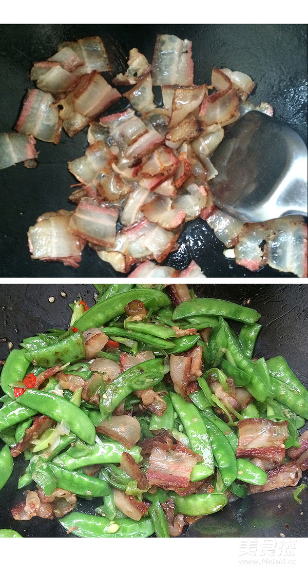 Fried Pea Slices with Qiangshan Old Bacon recipe