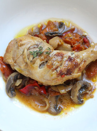 Stewed Chicken with Truffles, Mushrooms and Tomatoes
