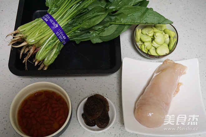 Broad Bean Porridge with Spinach and Chicken Sauce recipe