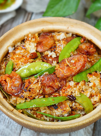 Claypot Rice with Sausage and Snow Pea