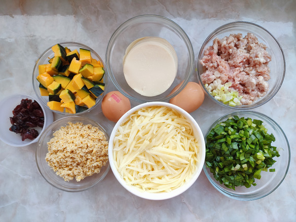 Pork Dumplings, Potato Shredded Egg Cake, Pumpkin Millet Congee recipe