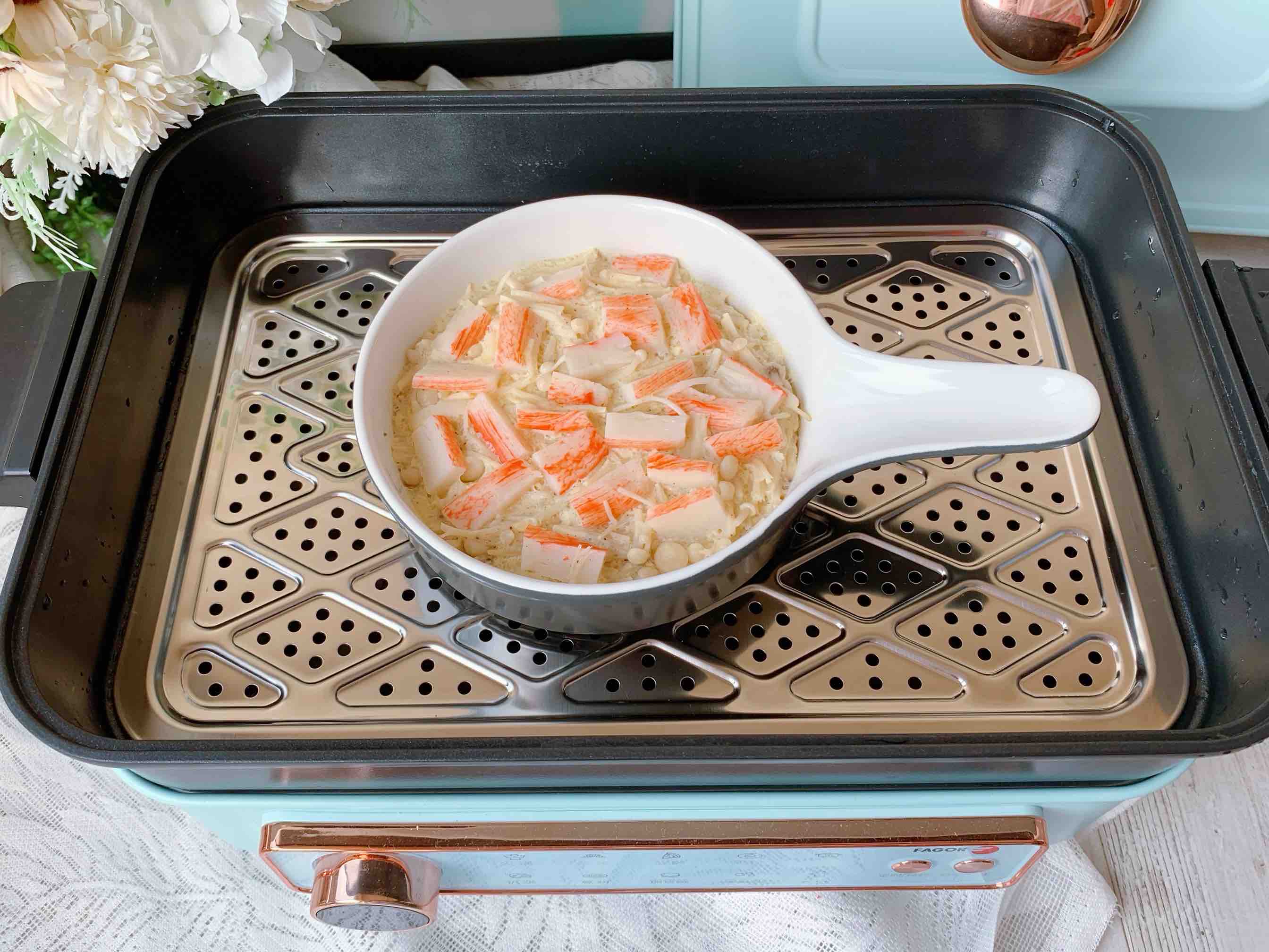 Steamed Egg with Crab Fillet and Enoki Mushroom recipe