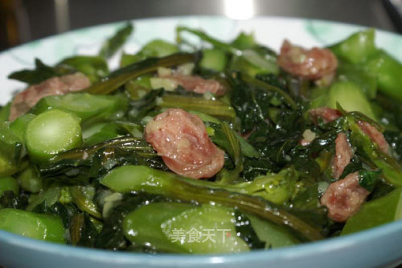 Stir-fried Chinese Kale with Wine Sausage recipe