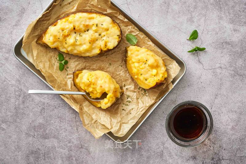 Baked Sweet Potatoes with Corn Cheese recipe