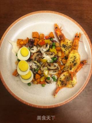 Baked Shrimp and Sweet Potato Salad with Cheese recipe