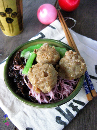 Purple Sweet Potato Noodles with Mushroom Sauce