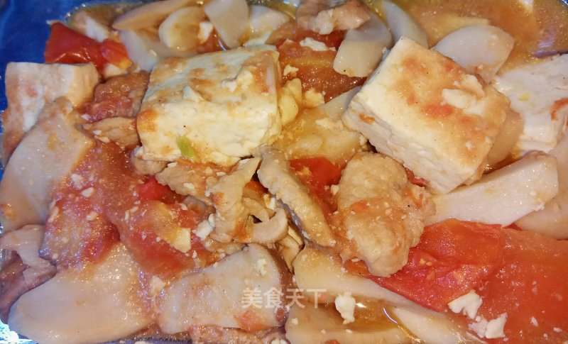 Braised Hakka Tofu with Tomato and King Pleurotus recipe