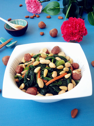 Spinach with Three Nuts recipe