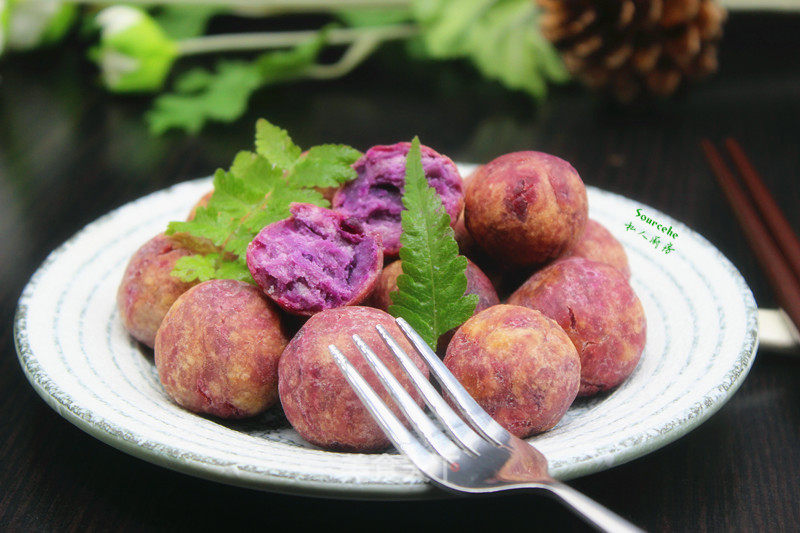 Crispy Purple Sweet Potato Meatballs recipe