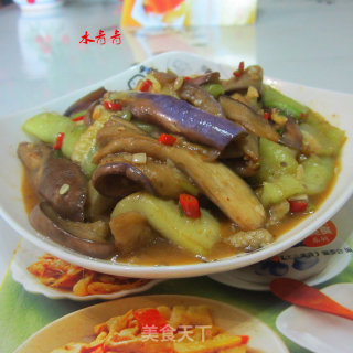 Fried Eggplant with Loofah recipe