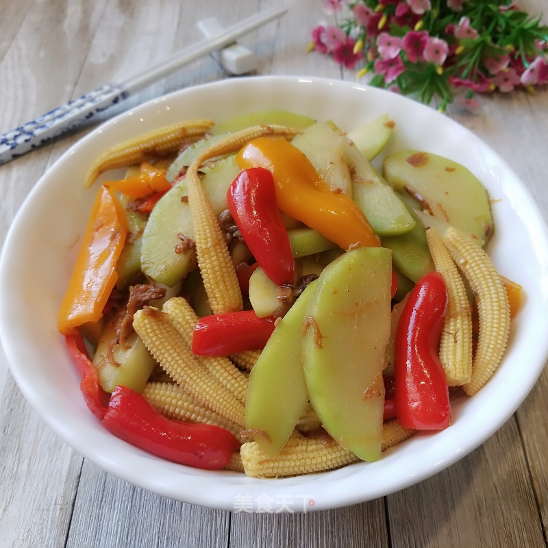 Stir-fried Baby Corn with Chayote in Xo Sauce recipe