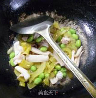 Fried Squid with Edamame and Pickled Cabbage Stems recipe