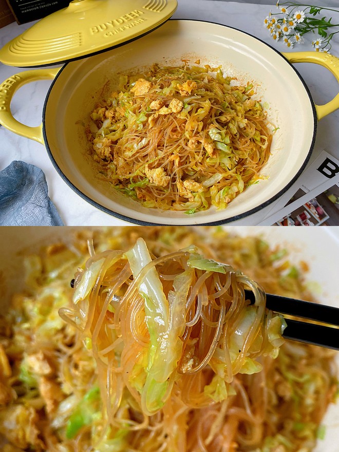 Fried Cabbage with Egg and Vermicelli recipe