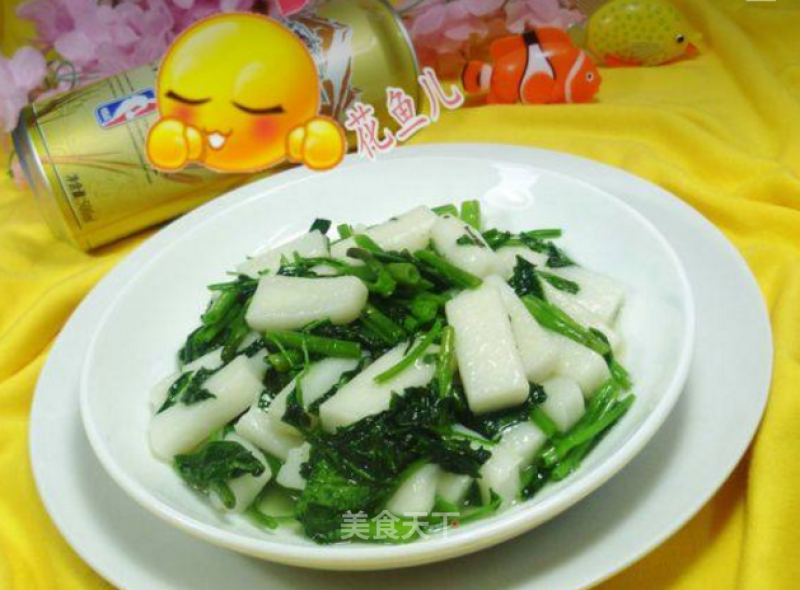 Stir-fried Rice Cake with Water Spinach recipe