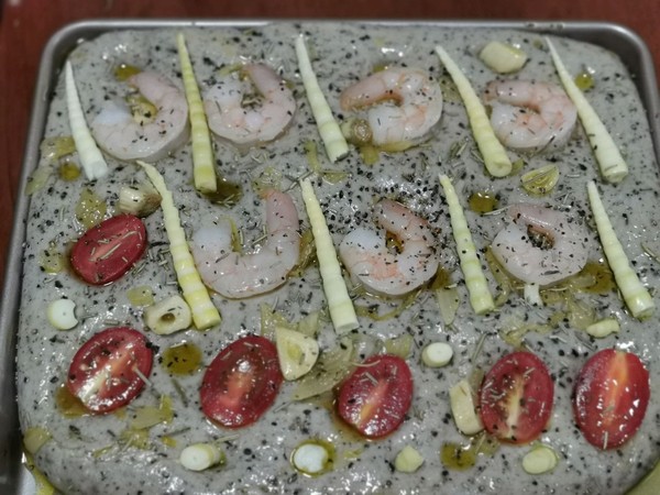 Asparagus and Shrimp Focaccia recipe