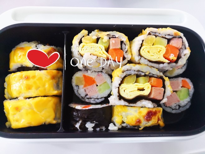 Sushi Bento 🍣 Sushi Roll (cheese Omelet & Ham and Cheese Powder) Cheese Control! (regular Rice Version) recipe