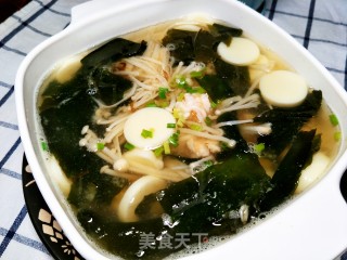 Miso Soup with Shrimp Ball and Needle Mushroom recipe