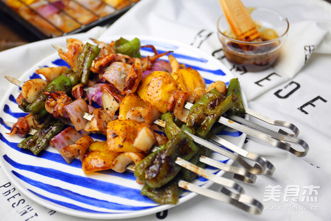 Grilled Squid on Seasonal Vegetable Skewers recipe