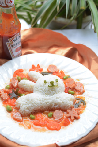 Cute Cartoon on The Dinner Table---bibimbap in Tomato Sauce recipe