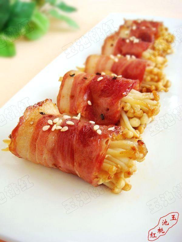 Pan-fried Bacon and Enoki Mushroom Roll recipe