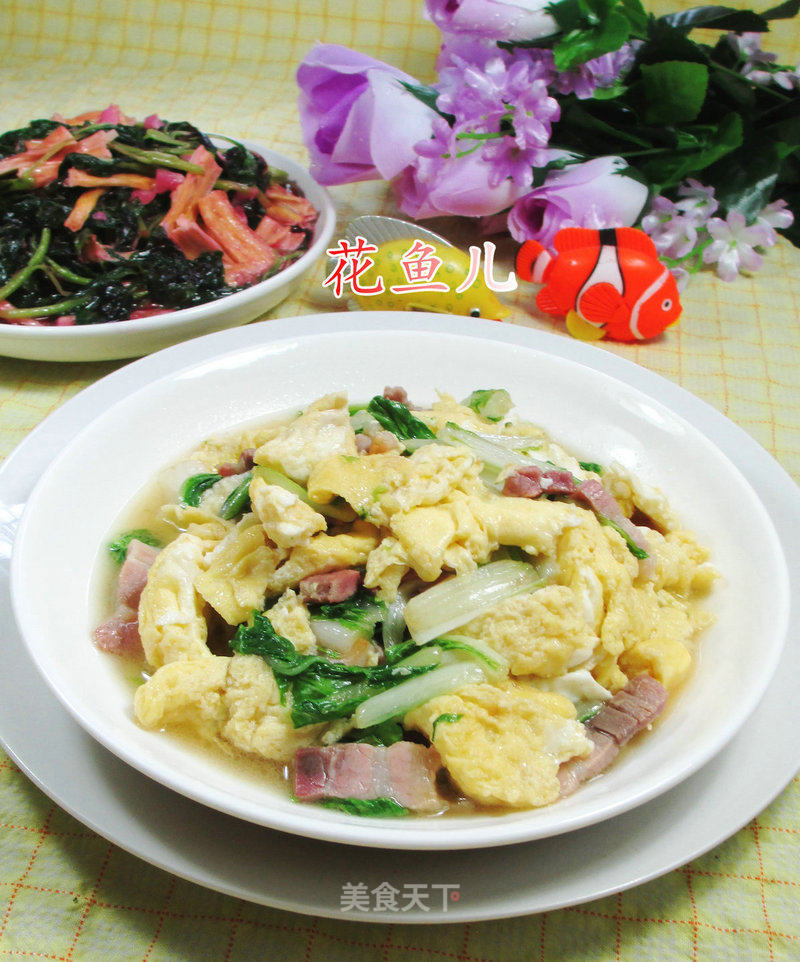 Scrambled Eggs with Bacon and Cabbage recipe