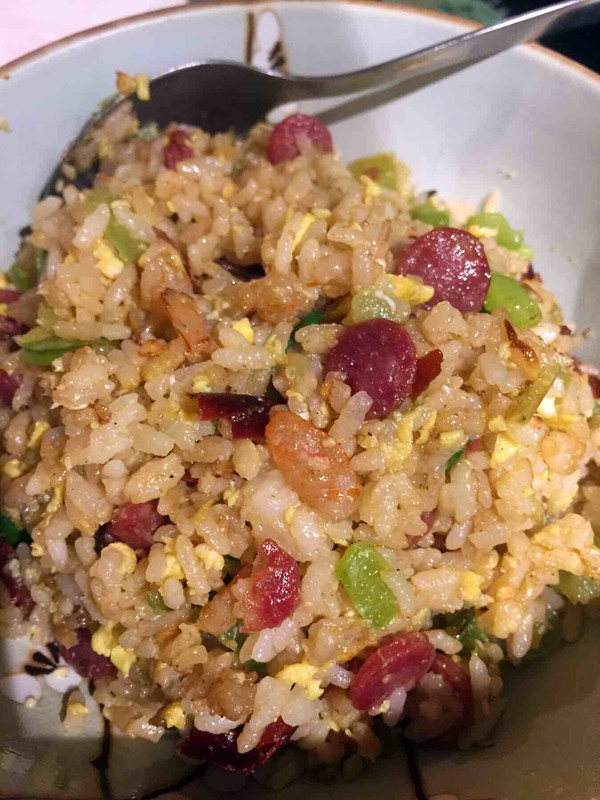 Fried Rice with Sausage, Shrimp, Green Pepper and Egg recipe