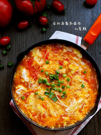 Tomato and Enoki Mushroom Egg Soup recipe