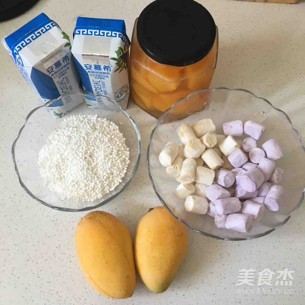 Yogurt, Mango, Taro Balls and Sago recipe