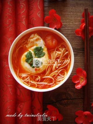 Tomato Egg Longxu Noodle Soup recipe