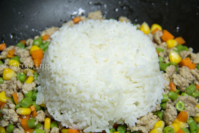 Fried Rice with Corn Beans and Minced Pork recipe