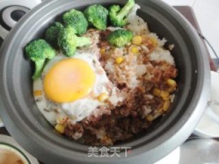 A Nutritious Lunch for Two-----mushroom Meat Cake Nest Egg Rice recipe