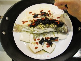Steamed Sea Bass with Olive Vegetables recipe