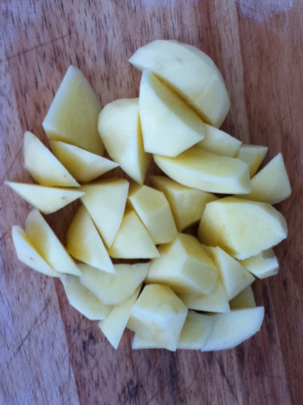 Chicken Nuggets and Stewed Potatoes Wide Noodles recipe