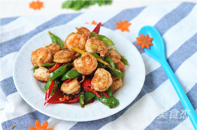 Stir-fried Shrimp with Green and Red Pepper recipe