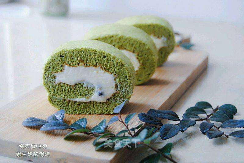 #aca烤明星大赛#matcha Honey Bean Cake Roll recipe