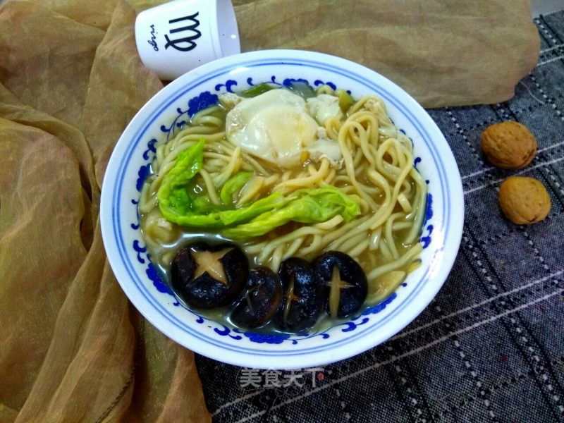 Noodle Soup with Mushroom, Cabbage and Poached Egg recipe