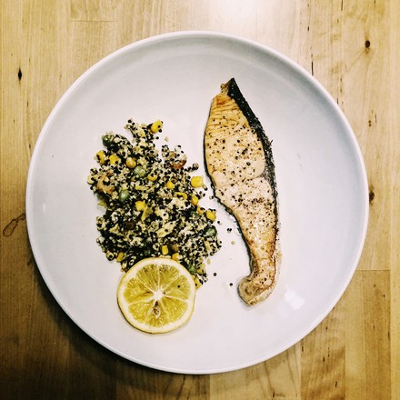 Quinoa Fried Rice with Grilled Salmon recipe