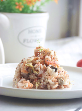 Leftovers Turned into Delicious Black Pepper Salmon Braised Rice recipe
