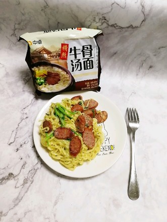 #中卓牛骨汤面#｜fried Noodles with Cheese and Sausage