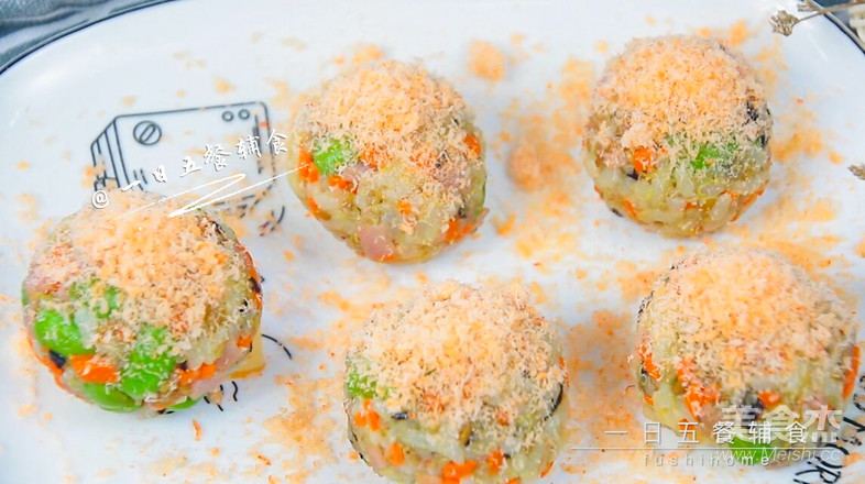 Shrimp, Miscellaneous Vegetables and Cheese Rice Ball Baby Food Supplement, Cooked Rice + Carrot recipe