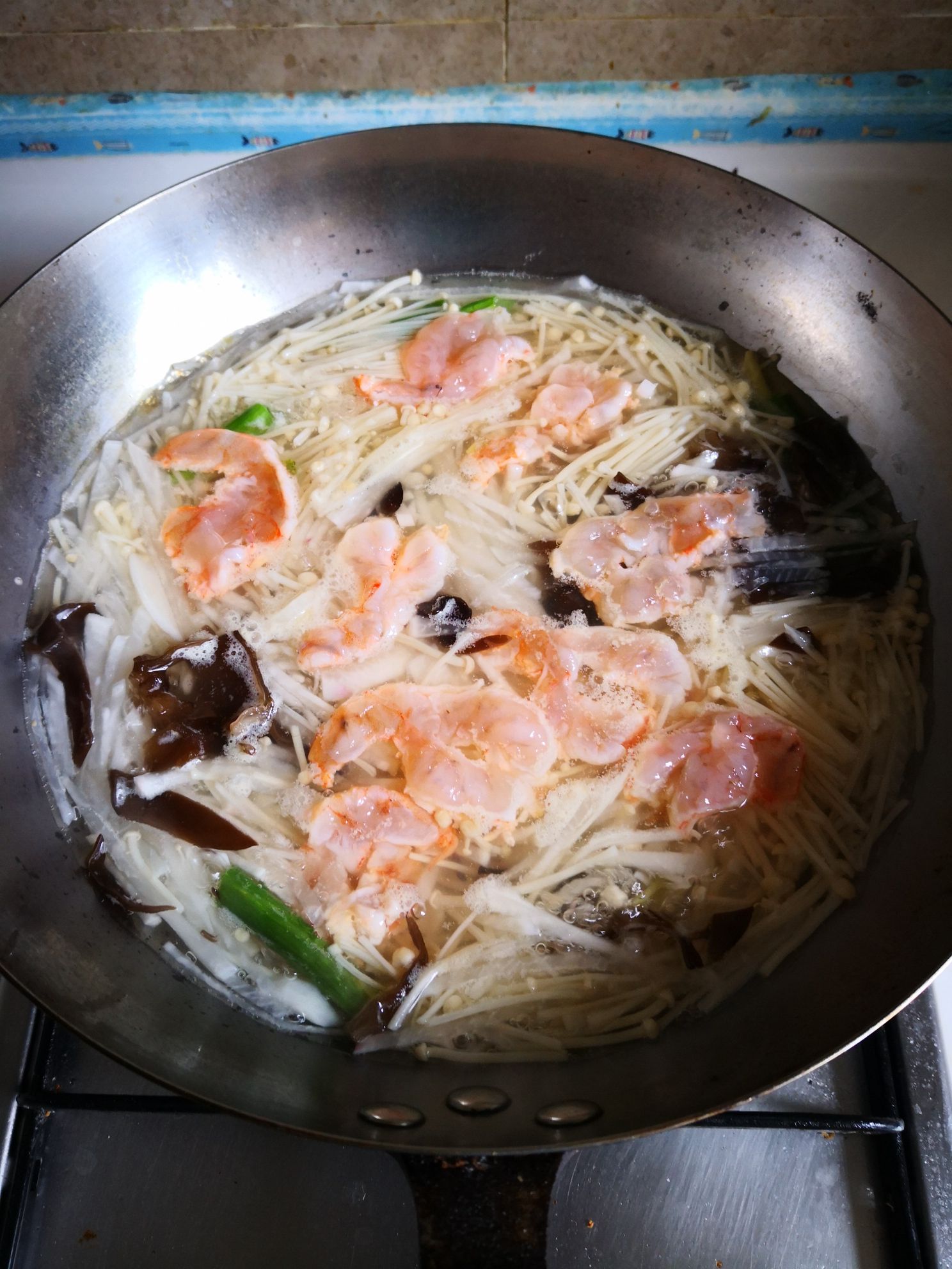 Enoki Mushroom and Shrimp Soup recipe