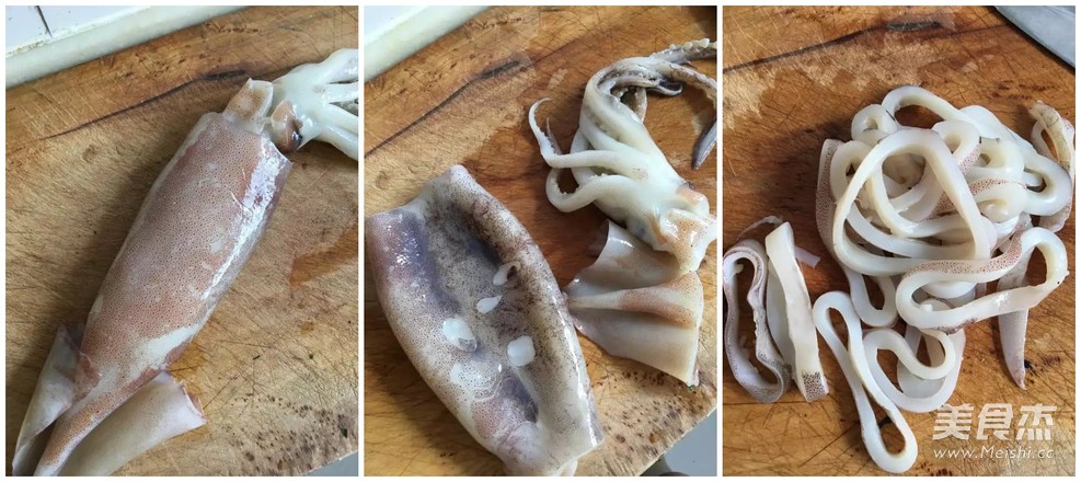 Stir-fried Squid Rings with Leek and Moss recipe