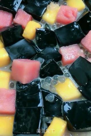 Black Jelly with Fruit Sago recipe