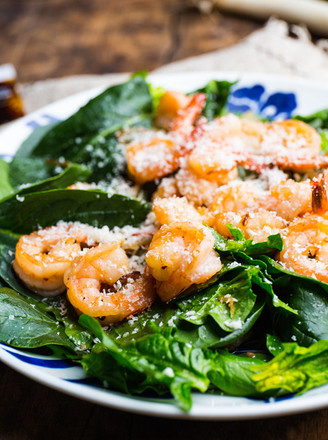 Fried Shrimp and Spinach Salad