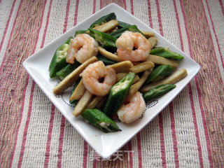 Fried Dried Bean Curd with Shrimp and Okra recipe