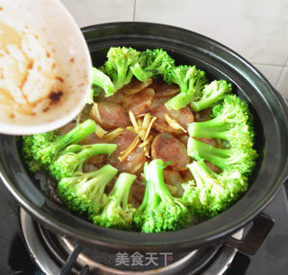 Claypot Rice with Broccoli and Sausage recipe