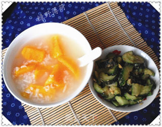 Congee and Side Dishes-jiangmi Sweet Potato Congee + Cucumber with Sesame Sauce recipe