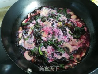 Red Amaranth, Mushroom and Egg Soup recipe