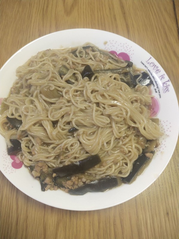 Delicious Pork Moo Eggplant Braised Noodles recipe